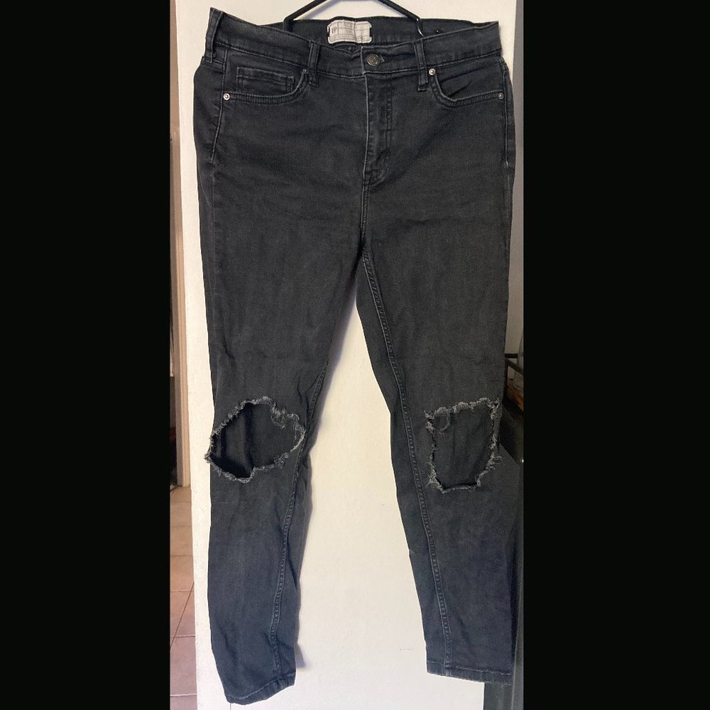 Free People Distressed Black Denim